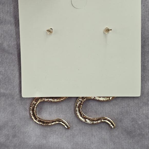 Gold Snake Texture Earrings Stud Fashion Statement Boho Fashion Dangle Jewelry - Picture 3 of 3
